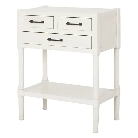 Heritox 3 Drawer Console Table - White, Pine Wood