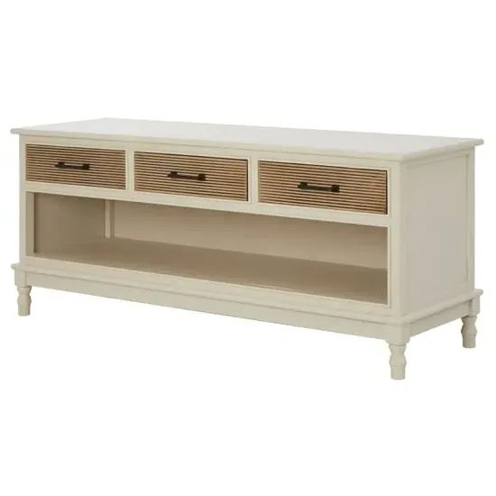 Heritox 3-Drawer TV Stand with Shelf - Pearl White, Pine Wood