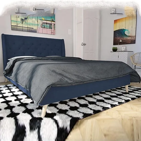 Heron Double Bed Frame - Blue, Linen Fabric product