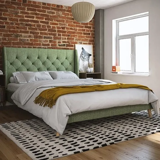 Heron King Size Bed Frame - Green, Linen