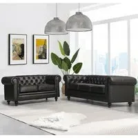Hertford 3+2 Seater Sofa Set - Black, Faux Leather