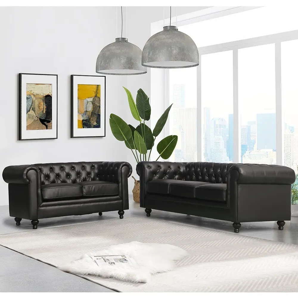 Hertford 3+2 Seater Sofa Set - Black, Faux Leather image