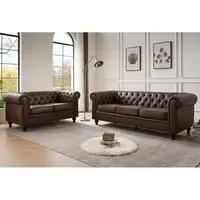 Hertford 3+2 Seater Sofa Set - Brown, Faux Leather