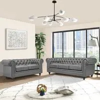 Hertford 3+2 Seater Sofa Set - Grey, Faux Leather