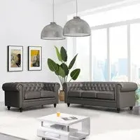 Hertford 3+2 Seater Sofa Set - Grey, Faux Leather