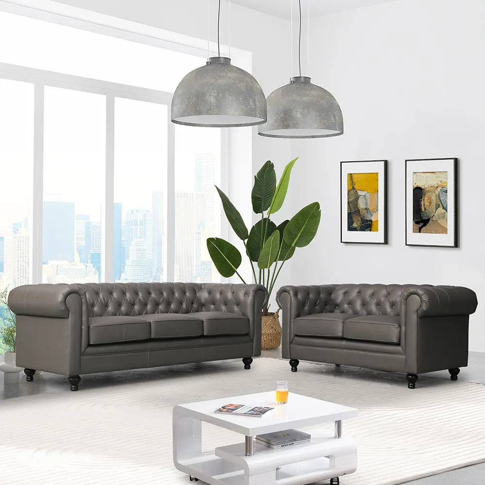 Hertford 3+2 Seater Sofa Set - Grey, Faux Leather