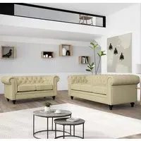 Hertford 3+2 Seater Sofa Set - Ivory, Faux Leather