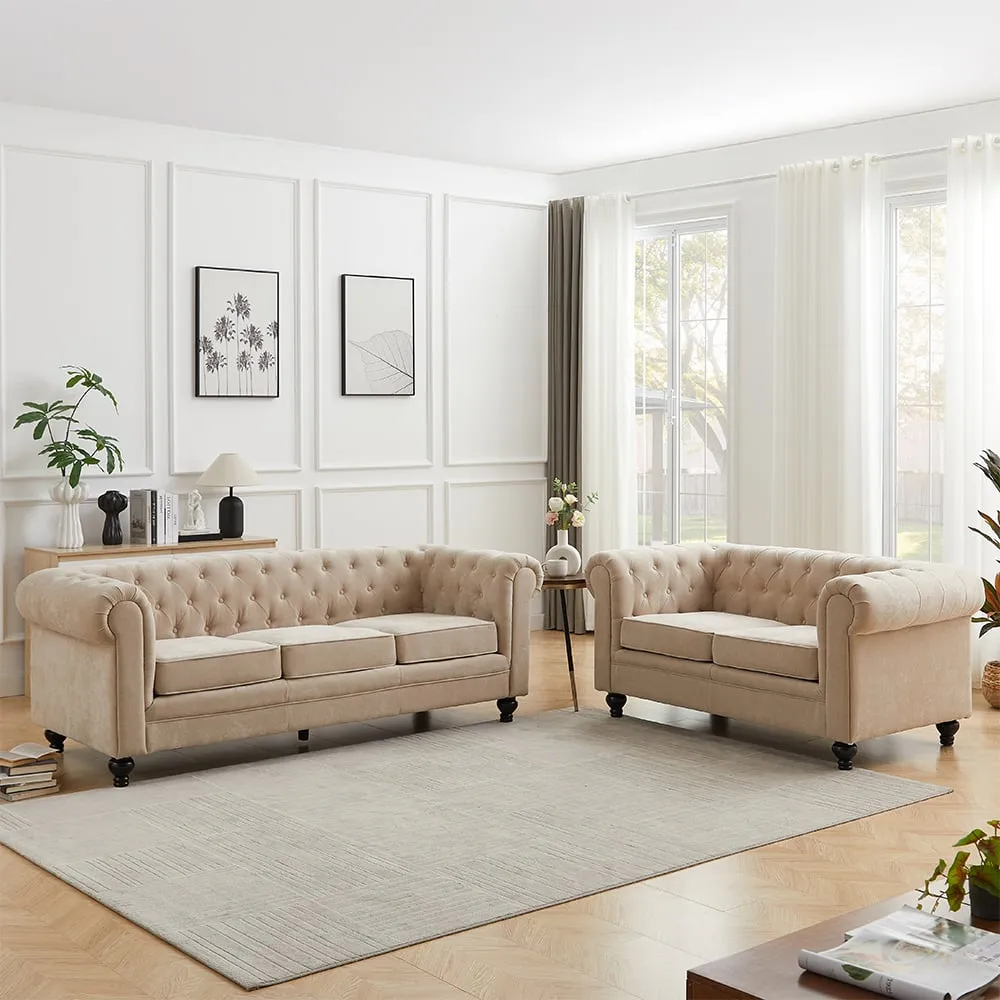 Hertford 3+2 Seater Sofa Set - Stone, Fabric