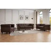 Hertford 3+2+1 Seater Sofa Set - Brown, Faux Leather