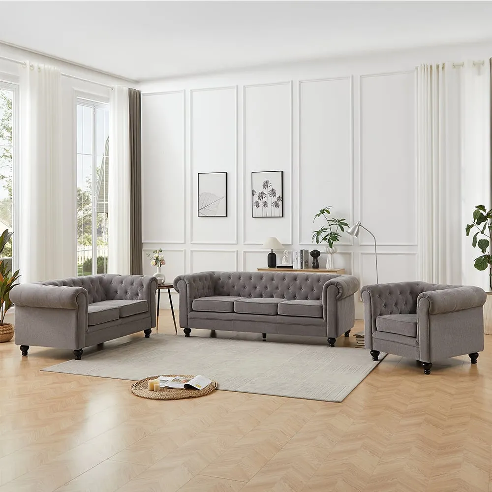 Hertford 3+2+1 Seater Sofa Set - Grey, Fabric