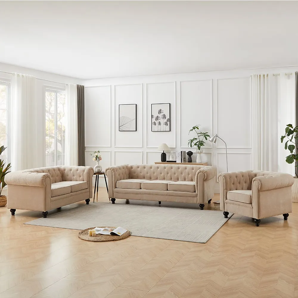 Hertford 3+2+1 Seater Sofa Set - Stone, Fabric