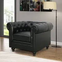 Hertford Chesterfield 1-Seater Sofa - Black, Faux Leather