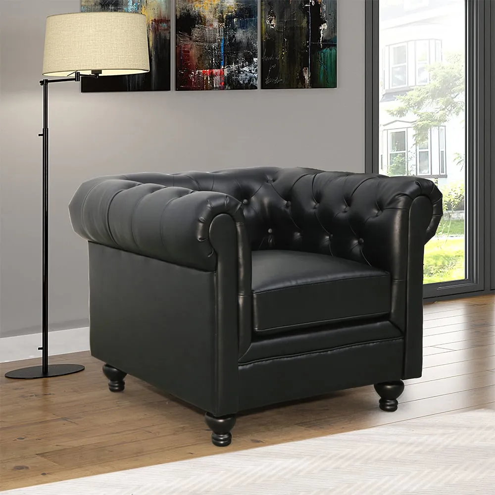 Hertford Chesterfield 1-Seater Sofa - Black, Faux Leather image