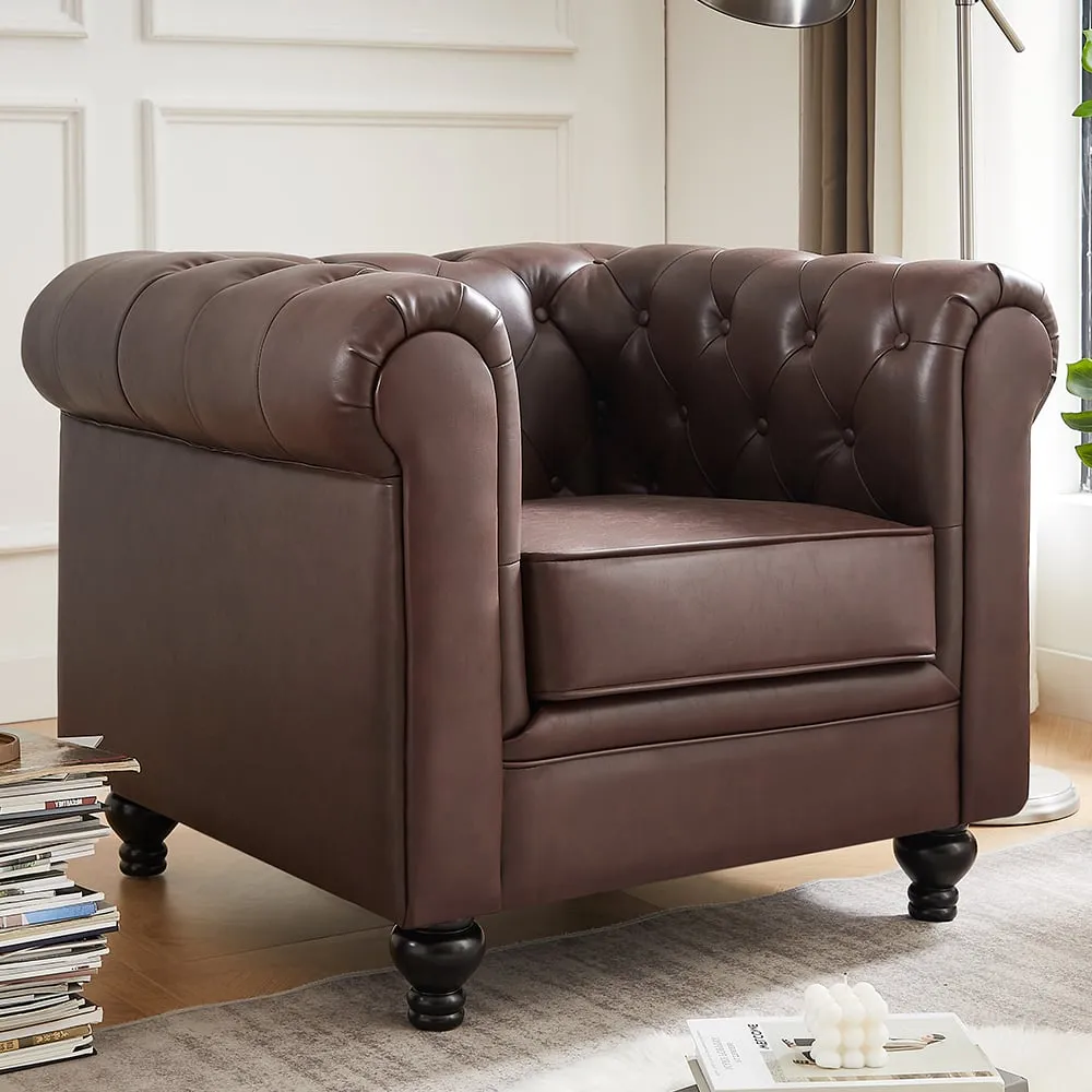 Hertford Chesterfield 1-Seater Sofa - Dark Brown, Faux Leather
