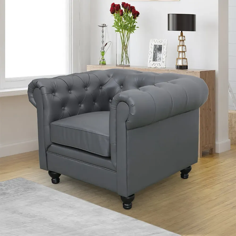 Hertford Chesterfield 1-Seater Sofa - Dark Grey, Faux Leather