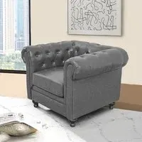 Hertford Chesterfield 1-Seater Sofa - Vintage Grey, Faux Leather
