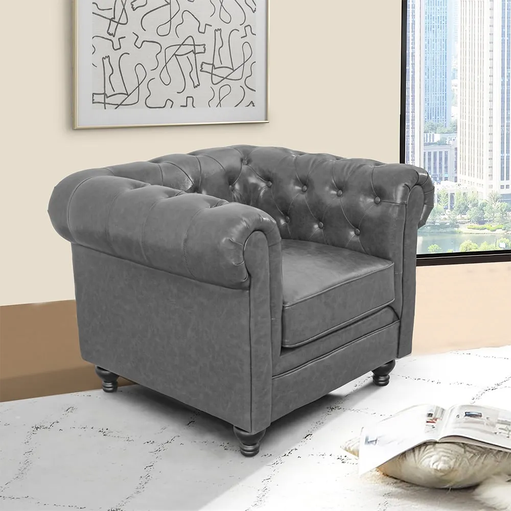 Hertford Chesterfield 1-Seater Sofa - Vintage Grey, Faux Leather
