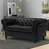 Hertford Chesterfield 2-Seater Sofa - Black, Faux Leather