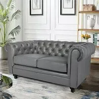 Hertford Chesterfield 2-Seater Sofa - Dark Grey, Faux Leather