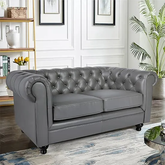 Hertford Chesterfield 2-Seater Sofa - Dark Grey, Faux Leather