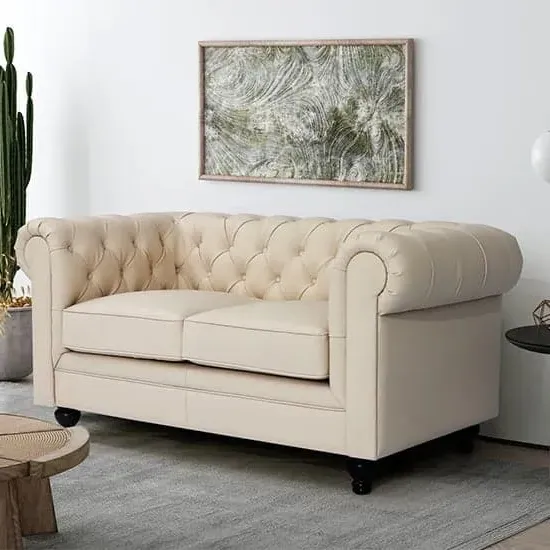 Hertford Chesterfield 2-Seater Sofa - Ivory, Faux Leather