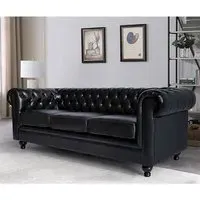 Hertford Chesterfield 3-Seater Sofa - Black, Faux Leather