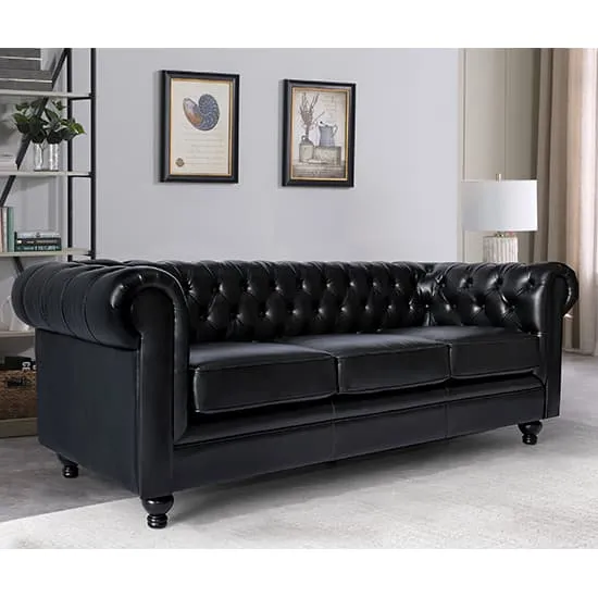 Hertford Chesterfield 3-Seater Sofa - Black, Faux Leather
