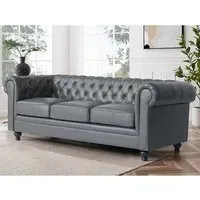 Hertford Chesterfield 3-Seater Sofa - Dark Grey, Faux Leather