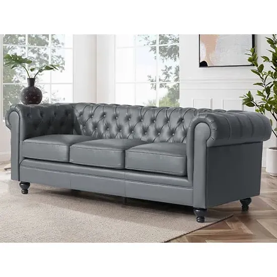 Hertford Chesterfield 3-Seater Sofa - Dark Grey, Faux Leather