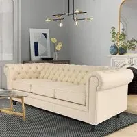 Hertford Chesterfield 3-Seater Sofa - Ivory, Faux Leather