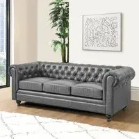 Hertford Chesterfield 3-Seater Sofa - Vintage Grey, Faux Leather
