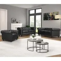 Hertford Chesterfield 3+2+1 Sofa Set - Black, Faux Leather