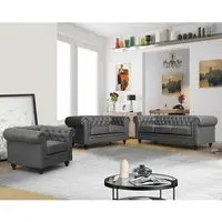 Hertford Chesterfield 3+2+1 Sofa Set - Dark Grey, Faux Leather