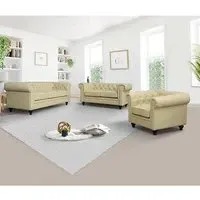 Hertford Chesterfield 3+2+1 Sofa Set - Ivory, Faux Leather