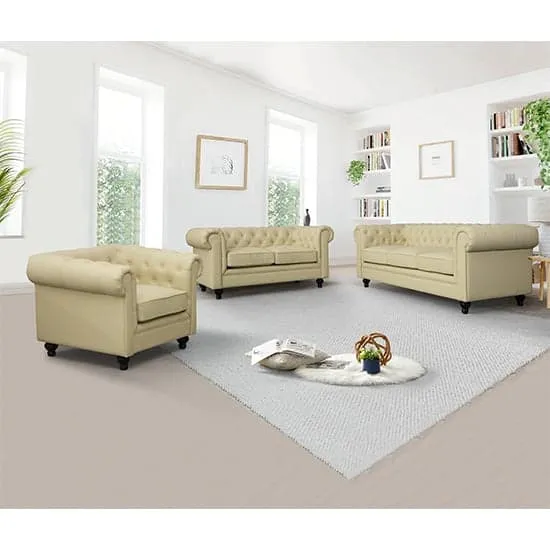 Hertford Chesterfield 3+2+1 Sofa Set - Ivory, Faux Leather