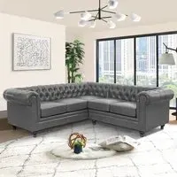 Hertford Chesterfield Corner Sofa - Vintage Grey, Faux Leather