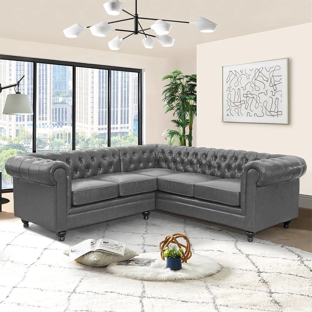 Hertford Chesterfield Corner Sofa - Vintage Grey, Faux Leather image