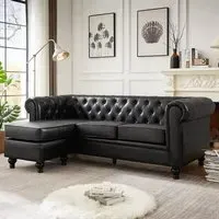 Hertford L-Shaped Corner Sofa - Black, Faux Leather