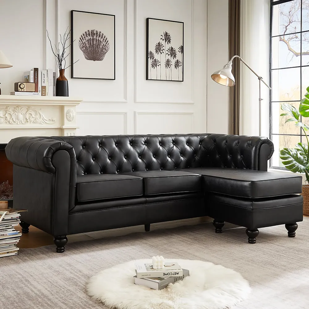 Hertford L-Shaped Corner Sofa - Black, Faux Leather image