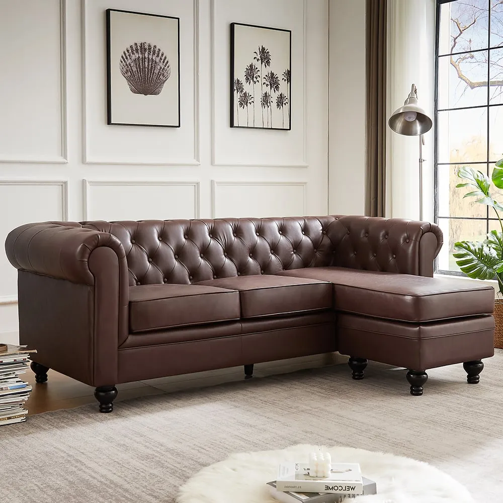 Hertford L-Shaped Corner Sofa - Dark Brown, Faux Leather