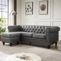 Hertford L-Shaped Corner Sofa - Dark Grey, Faux Leather