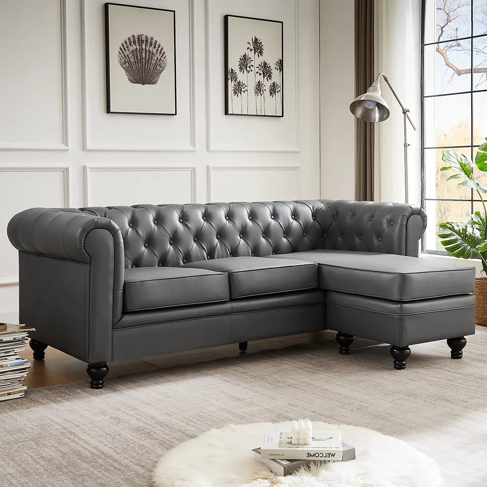 Hertford L-Shaped Corner Sofa - Dark Grey, Faux Leather