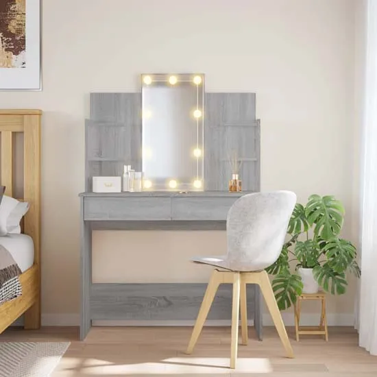 Hervey Dressing Table with LED Mirror - Grey Sonoma Oak, Engineered Wood product