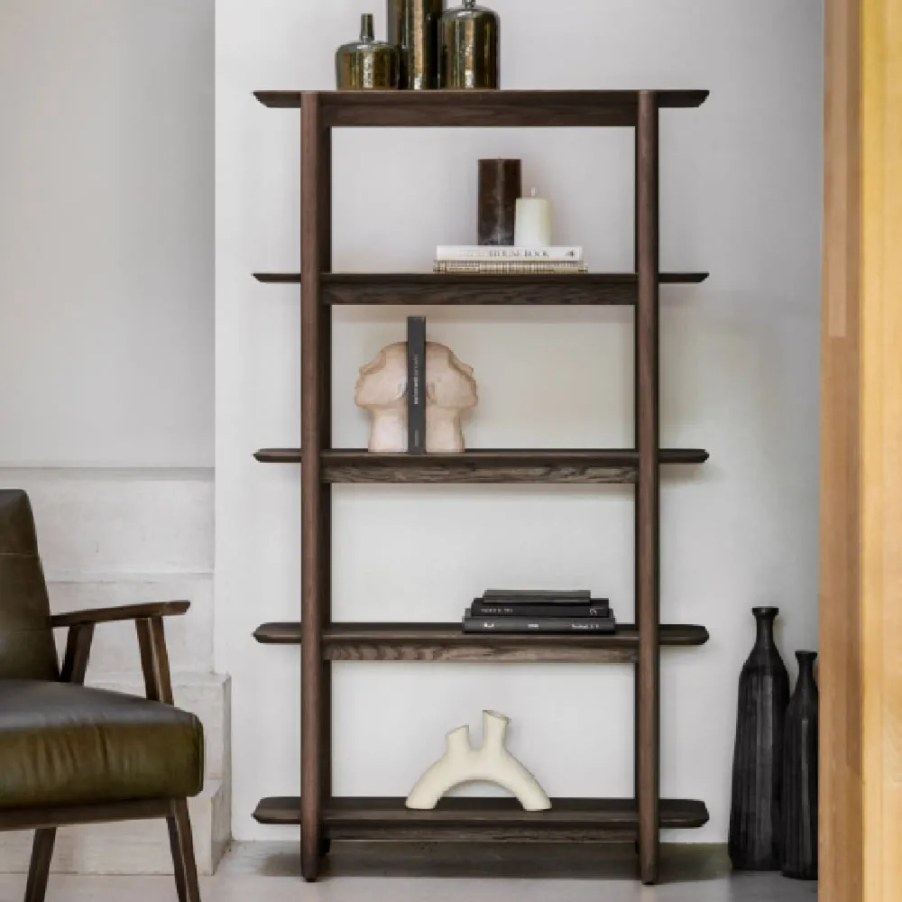 Hervey Tall Bookcase with 4 Shelves - Smoked, Oak