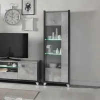 Heston 1-Door Display Cabinet with LED - Grey, High Gloss Marble Effect alternate view