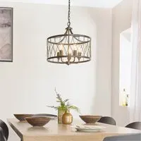 Heston 5 Light Pendant Light - Matt Black, Rustic Bronze