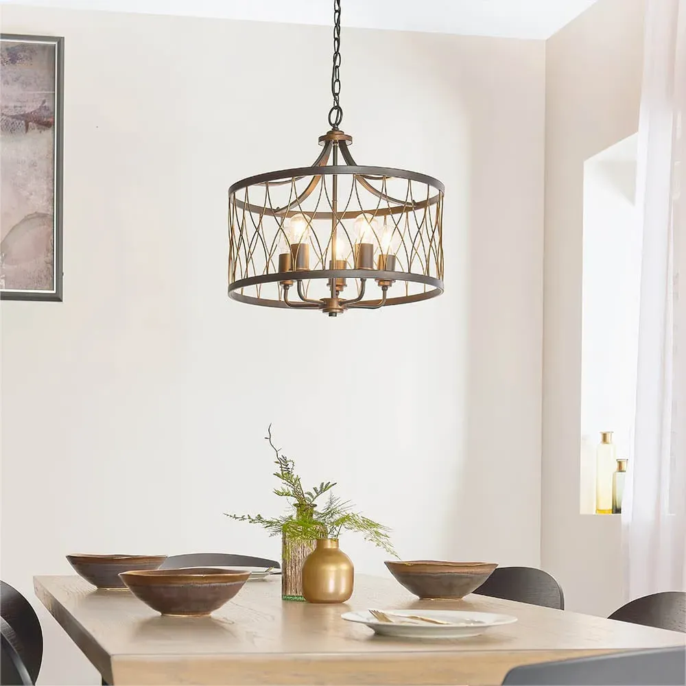 Heston 5 Light Pendant Light - Matt Black, Rustic Bronze