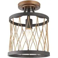 Heston Semi Flush Light - Matt Black, Rustic Bronze