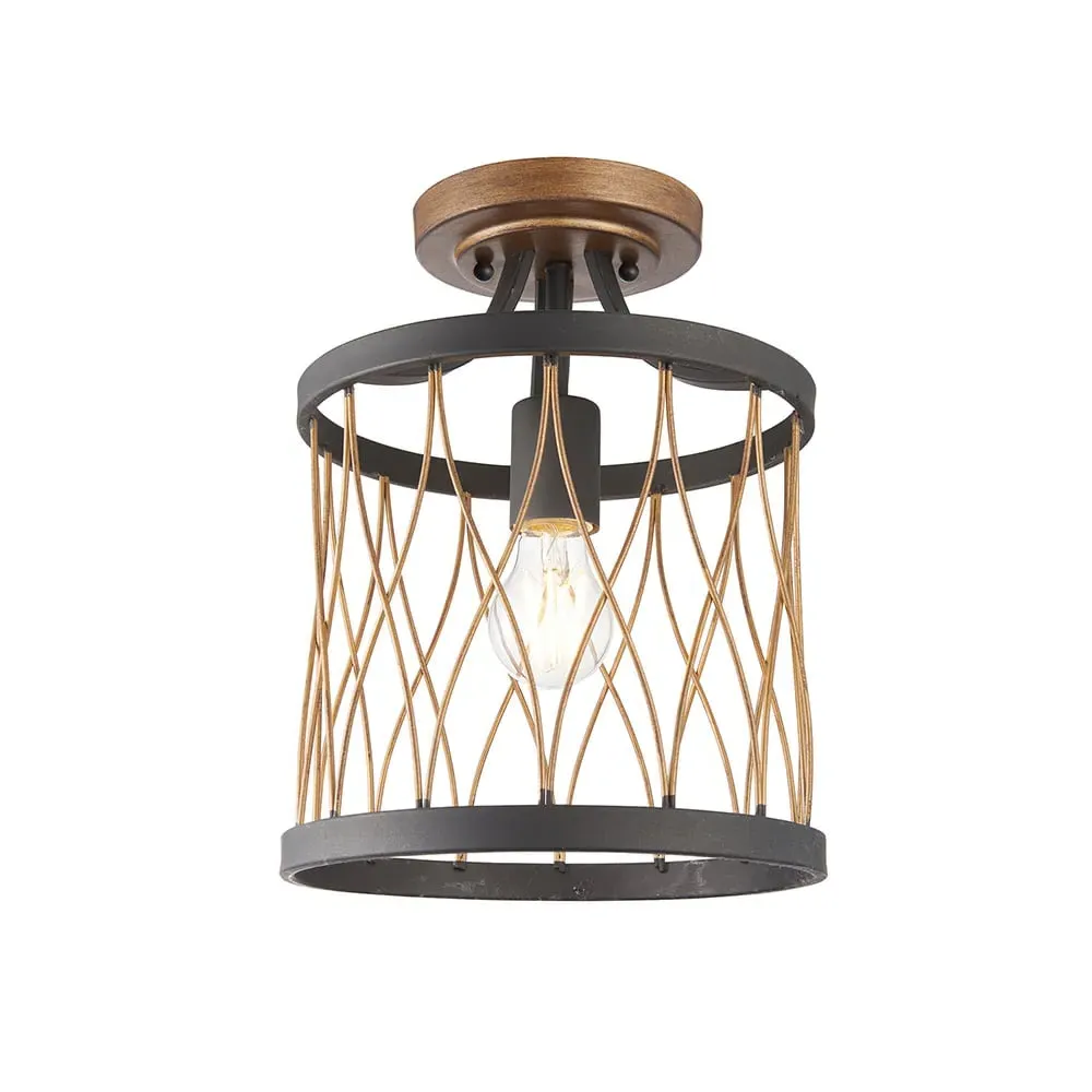 Heston Semi Flush Light - Matt Black, Rustic Bronze