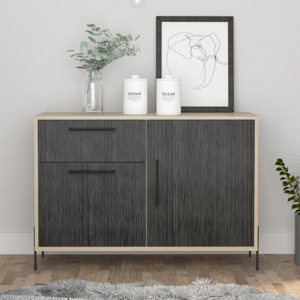 Heswall Wooden Sideboard with 2 Doors 1 Drawer - Grey, Oak image